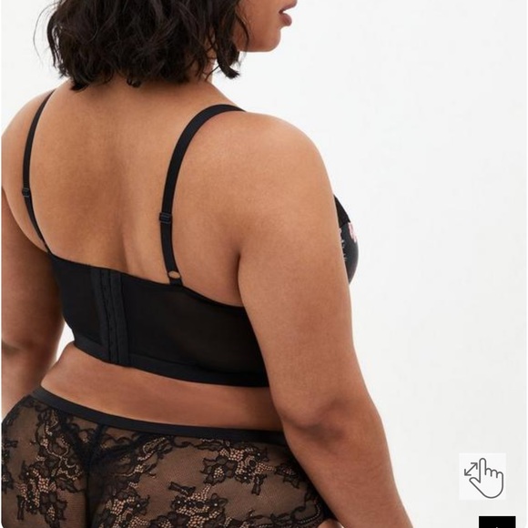 Torrid Black Floral Satin Lace Underwire Longline Bralette & Hipster Panty - Picture 3 of 3